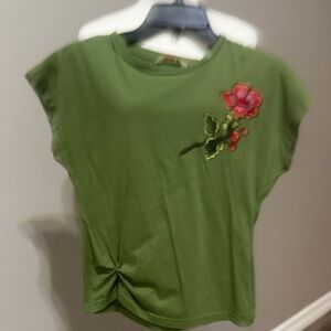Embroidered Floral Green Women's Tee